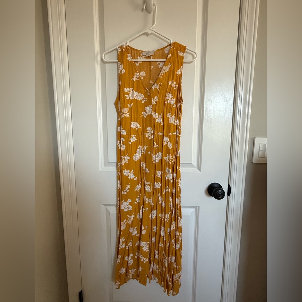 LOFT Mustard Yellow Floral Maxi Dress